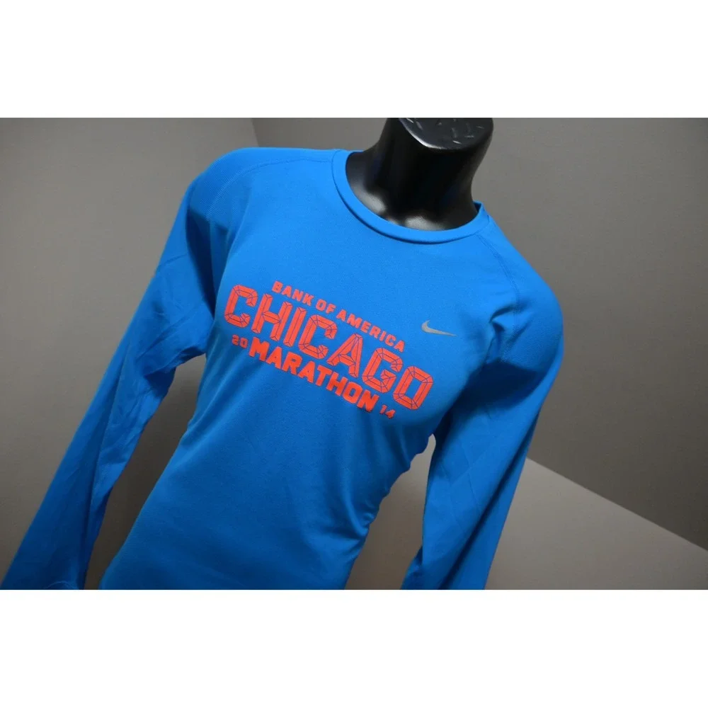 Nike Running Shirt Mens Large Blue Chicago Marathon 2014 Dri-FIT LS Excellent